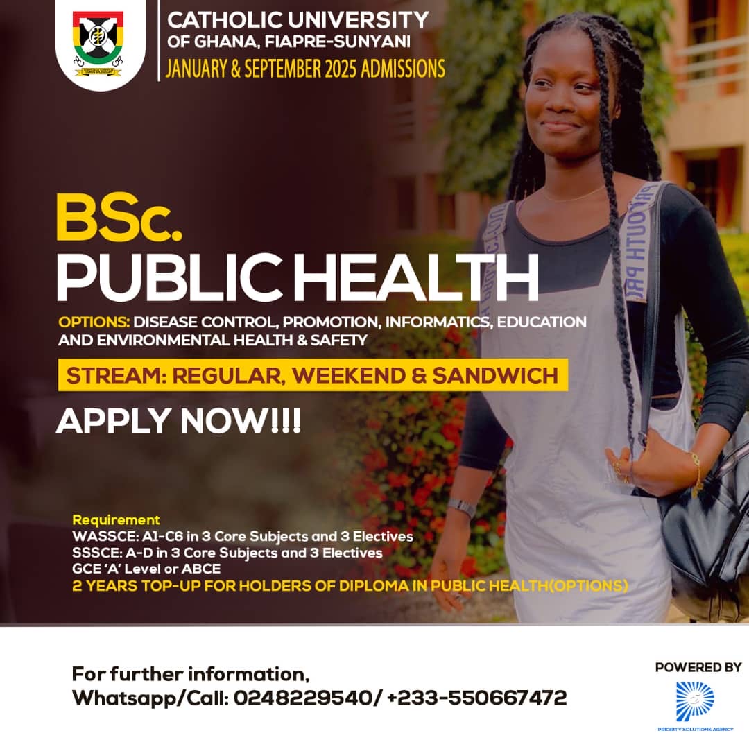 Admissions Open for BSc. Public Health at Catholic University of Ghana – Apply Now!